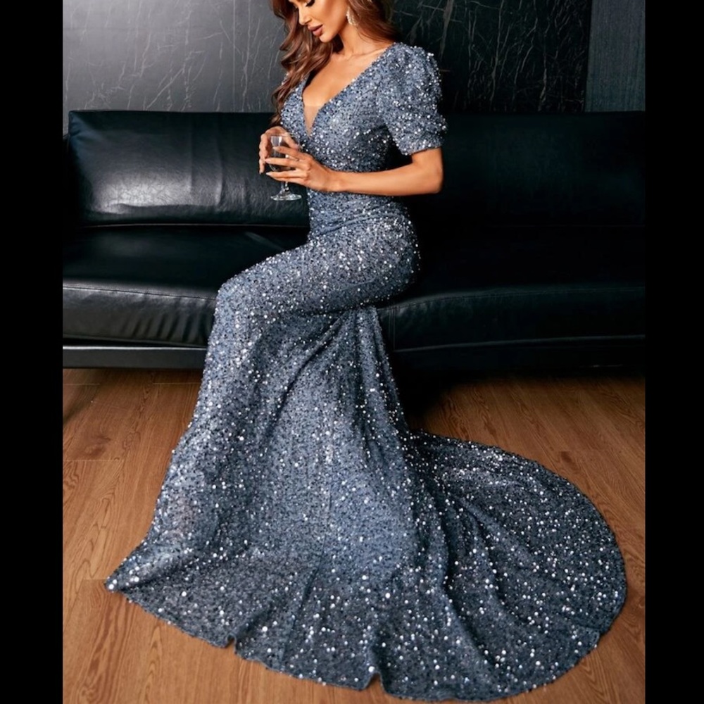 Blue Mermaid Sequined Dress